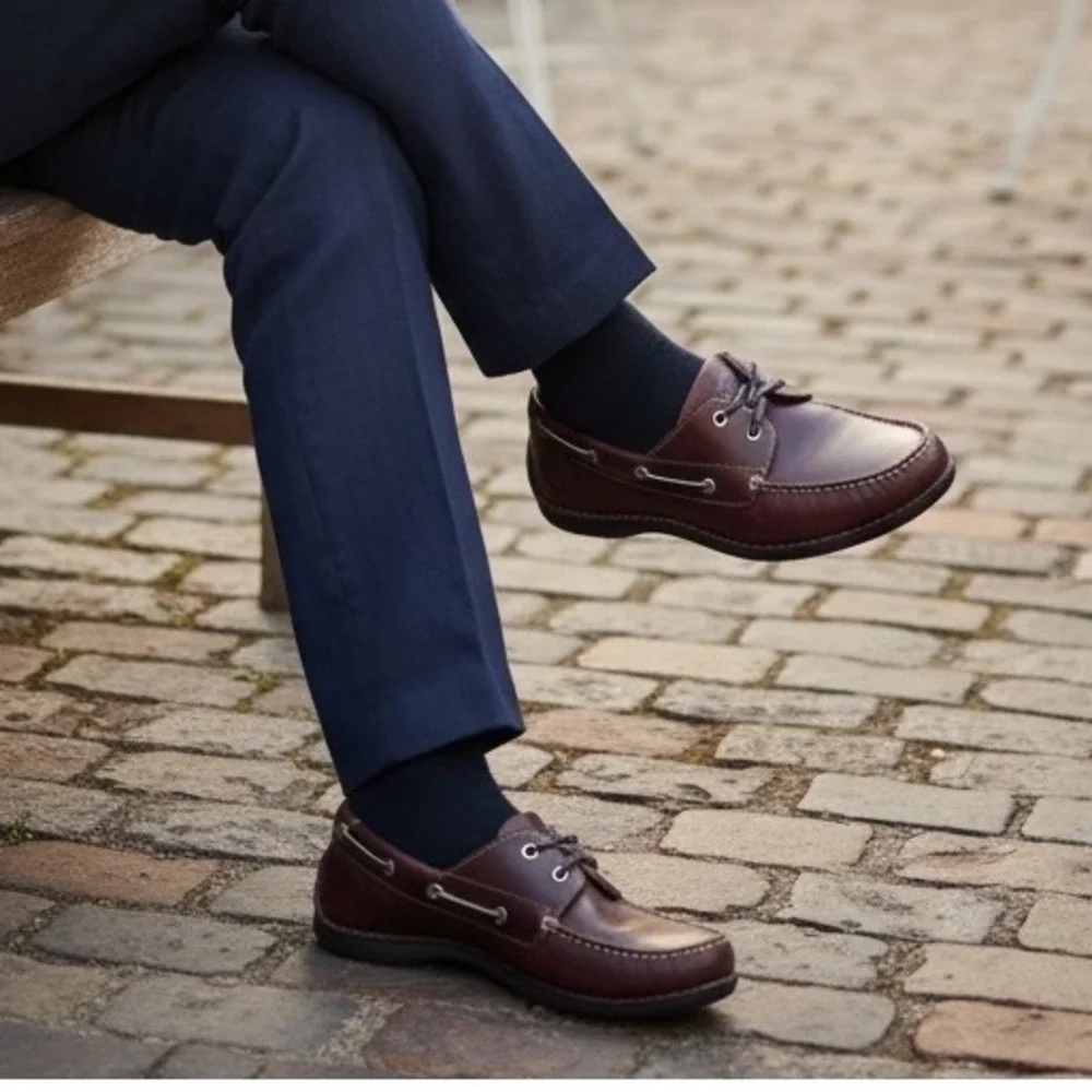 Timberland Annapolis 2-Eye Moc Toe rootbeer Burgundy Leather‎ Boat Shoes Sz 9.5